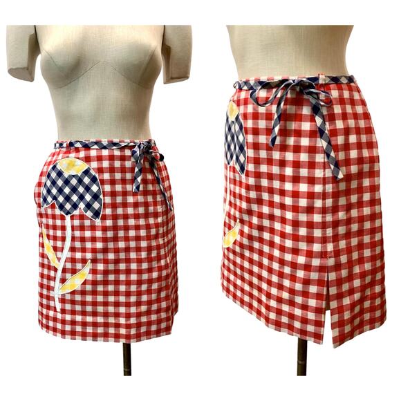 Vintage 60s Mod David Smith Red White Gingham Tennis Skort w Large Tulip | W 28" - Picture 3 of 10